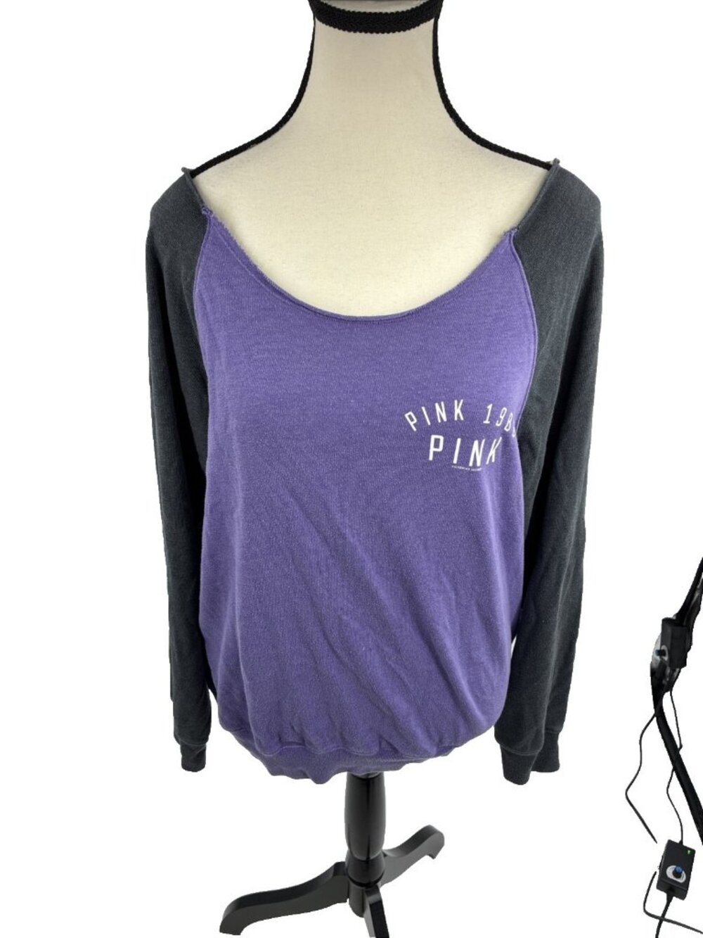 Victoria's Secret PINK Womens Pullover Sweatshirt Off Shoulder Purple Gray S